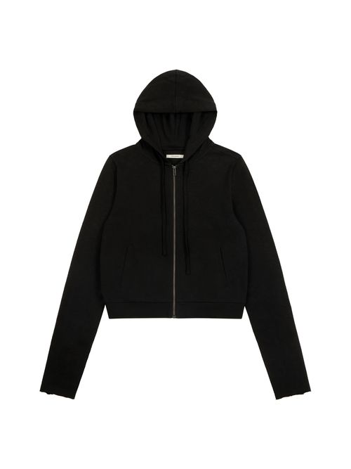 Zip-Front Cotton Hoodie with Non-Detachable Drawstring Hood, Front Pockets & Ribbed Hems
