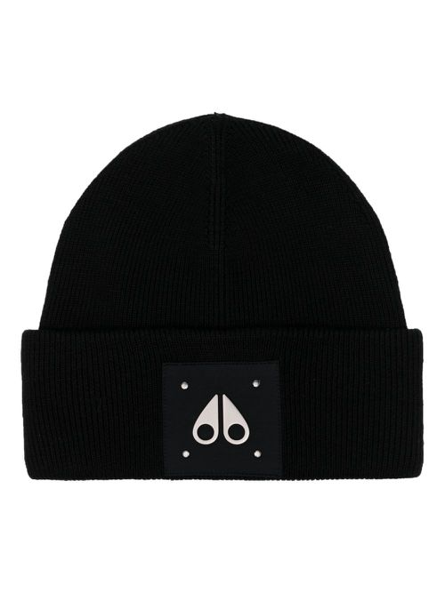 Logo-patch wool beanie - Black