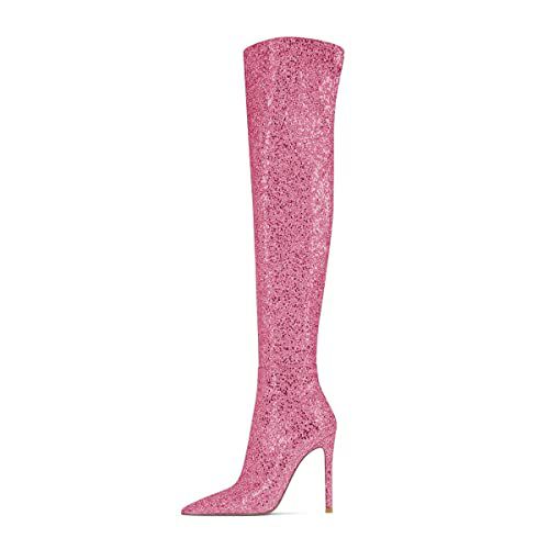 FSJ Women Sparkly Glitter Thigh High Boots Over The Knee Long Boots Fashion Sexy High Heels Pointed Toe Party Dance Stiletto Knee High Boots