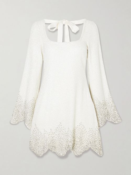 Embellished Scalloped Stretch-tulle Mini Dress - Ivory