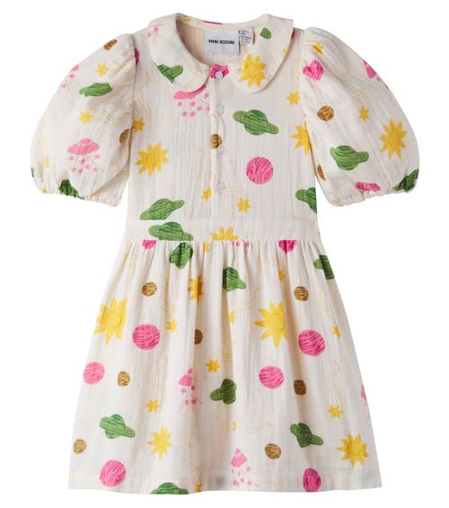 Space printed cotton muslin dress