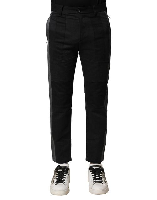 Virgin Wool Blend Tapered Trousers — Black