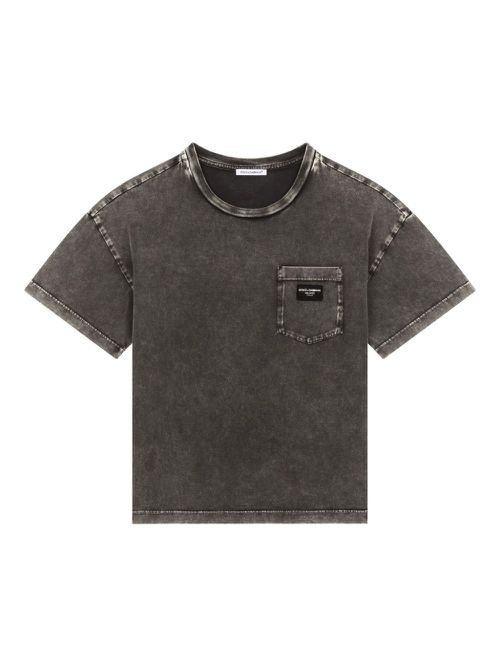 Logo-appliqué faded cotton T-shirt - Grey
