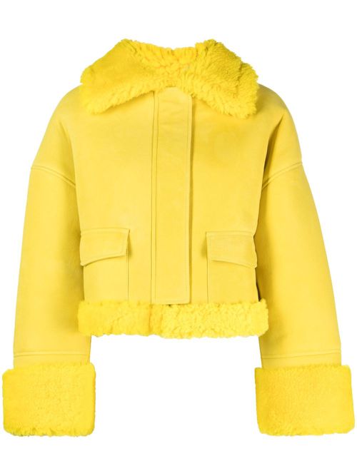 Shearling-collar leather jacket - Yellow