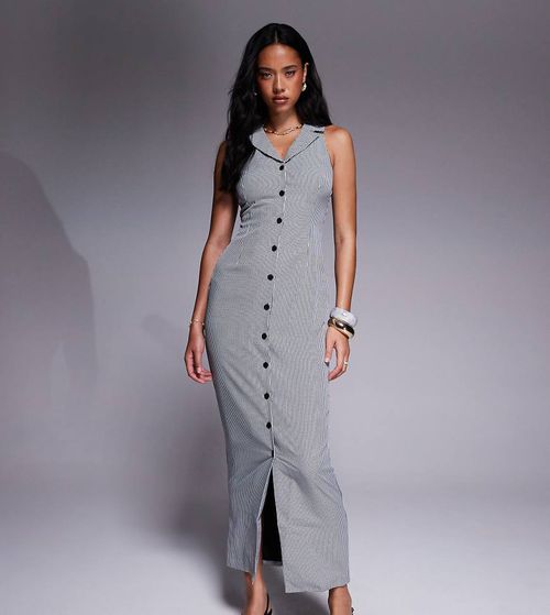 Kaiia | exclusive halter neck collared button through maxi dress in black  gingham | Realry