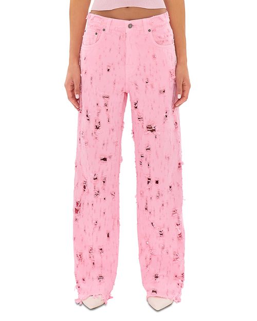Bonnie Bull Destroyed Mid Rise Loose Jeans in Flamingo