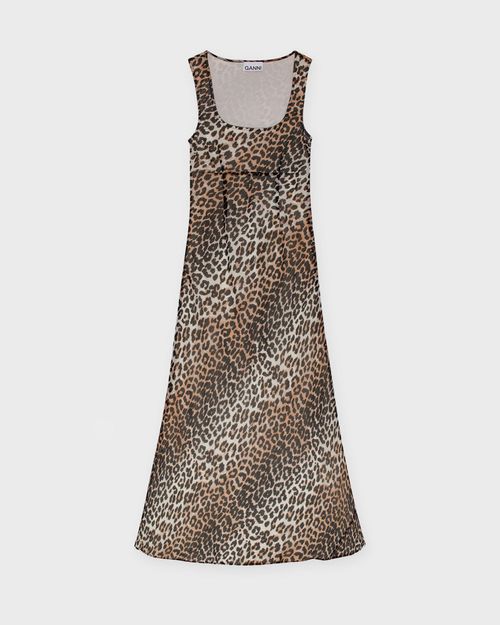 Ganni Dress Printed Chiffon Maxi Leopard