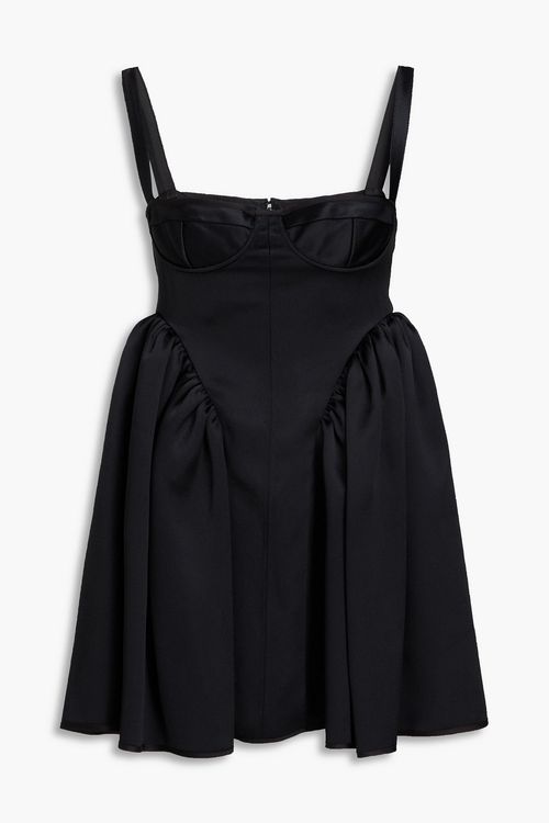 Ovid gathered sateen mini dress - Black - UK 6