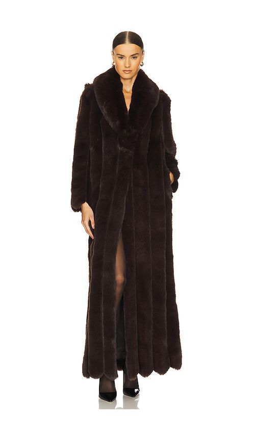 LOBA Luciana Faux Fur Maxi Coat in Chocolate. M. Also in