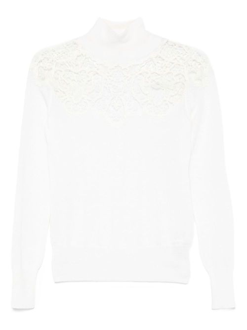 Lace-insert high-neck sweater - White