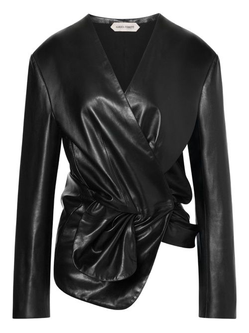 Wrap-style leather jacket - Black