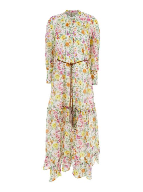 Anjuna 여성 'Lee' Multicolor Crewneck Kaftan With All-Over Floral Motif And Waist Cord In Cotton And Silk Blend Woman