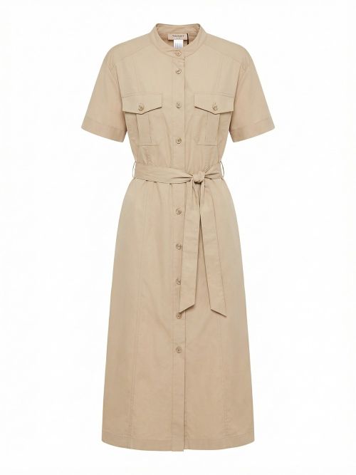 Short Sleeve Midi Chemisier Dress With Belt