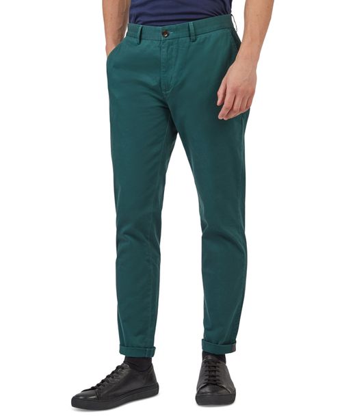 Men's Slim-Fit Stretch Five-Pocket Branded Chino Pants - Ocean Green