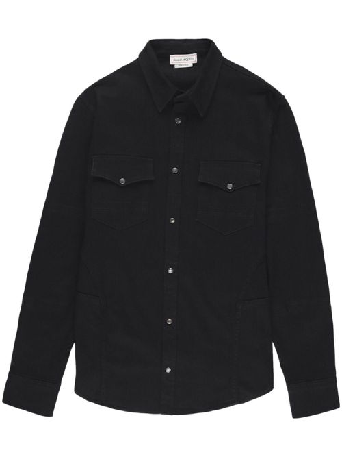 Garment-dyed washed denim shirt - Black