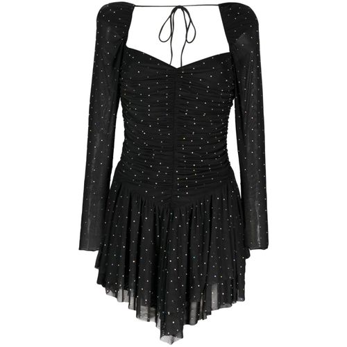 Rhinestone-Embellished Ruffle Mesh Mini Dress