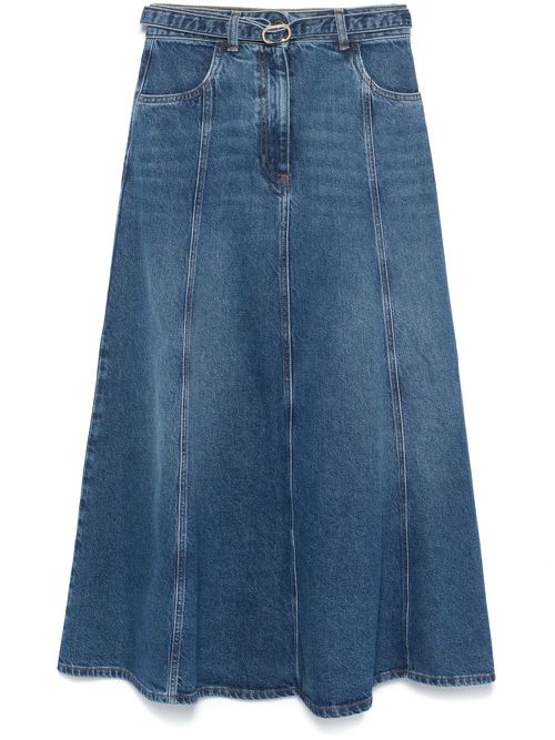 Oval T-belt denim maxi skirt - Blue