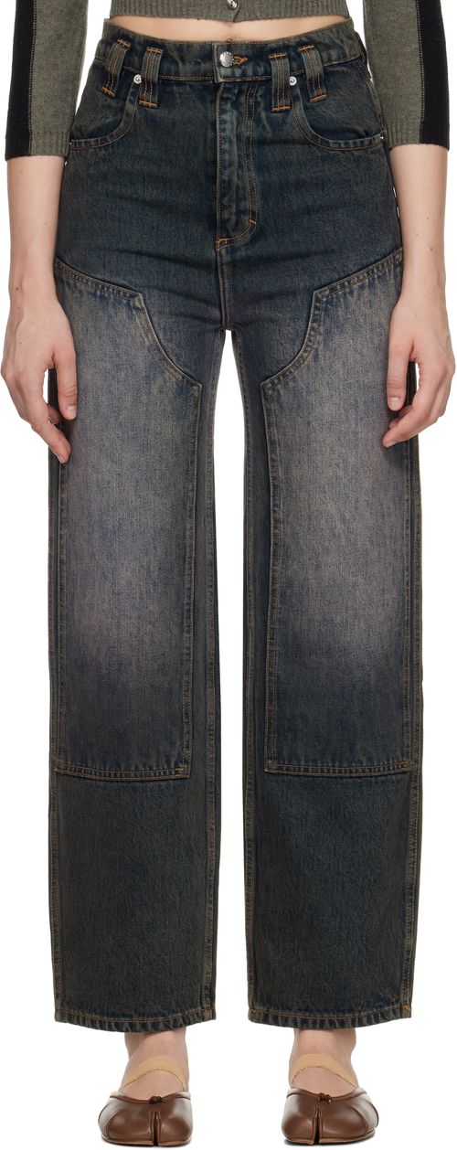 Blue Double Knee Baggy Jeans