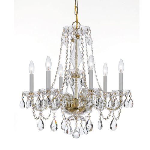 Traditional Crystal 6-Light 25" Traditional Chandelier in Polished Brass with Clear Hand Cut Crysta