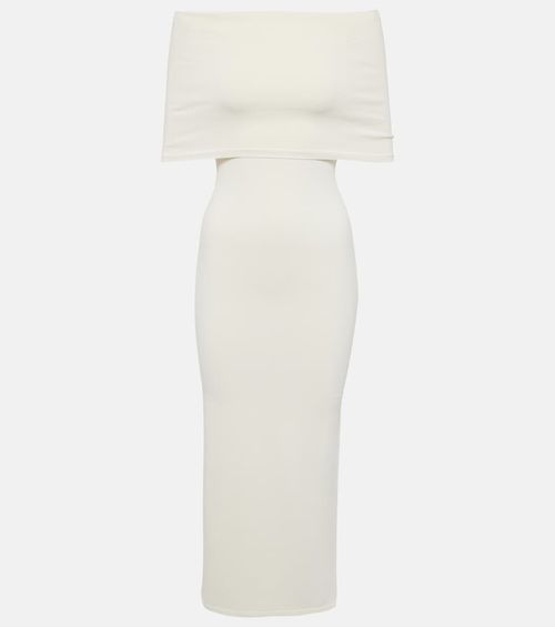 Off-shoulder ribbed-knit midi dress