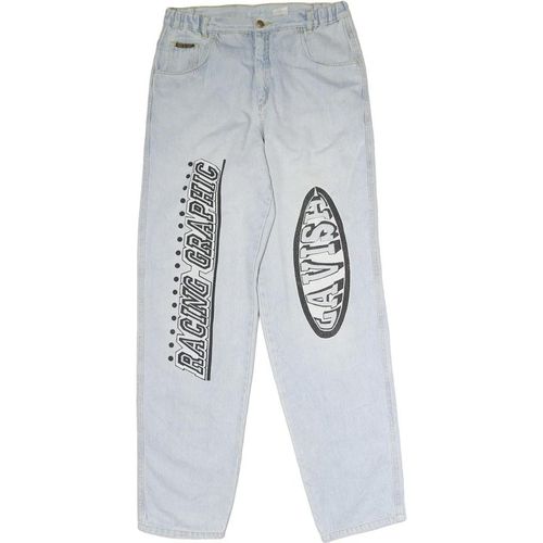 Mens Light Blue Regular Fit Straight Leg Denim Jeans W30 L33 Racing Graphic