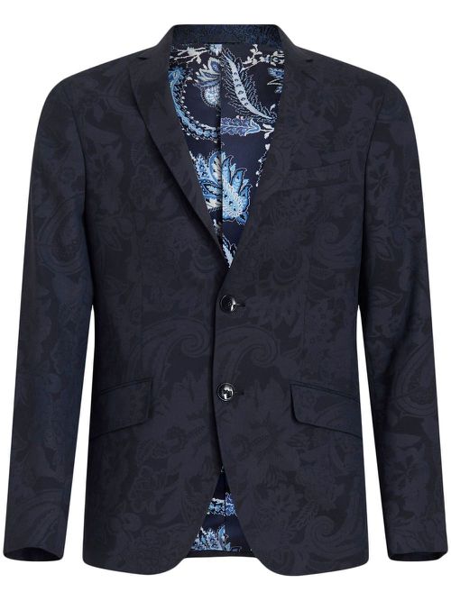 Patterned-jacquard single-breasted blazer - Blue