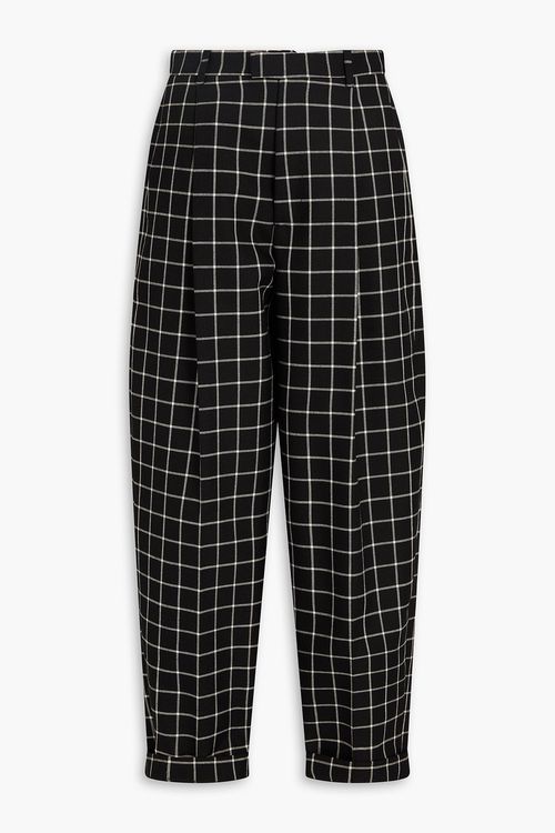 Checked wool-jacquard tapered pants - Black - IT 40