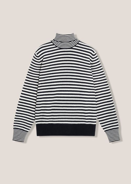 Aaitor White And Blue Wool Striped Turtleneck Navy Knitwear - Unisex