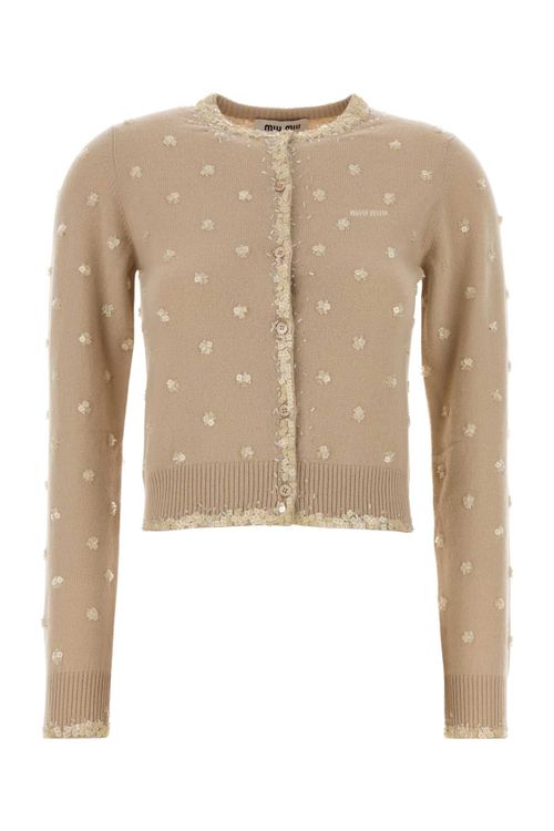 Embroidered Cashmere Cardigan — Beige