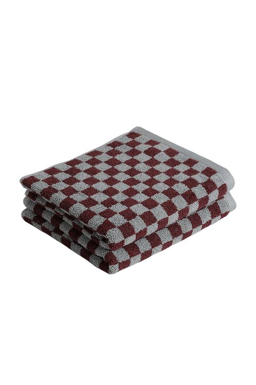 BAINA Hand Towel Set in Cement & Rhus - Burgundy. a