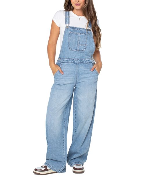 Women's Wide-Leg Crossover Back Overalls - Medium Wash (Fairlea)