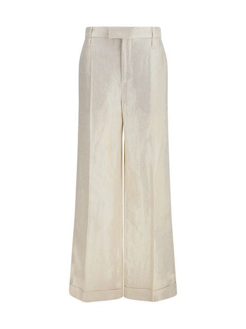 Pleated Linen Trousers — Beige