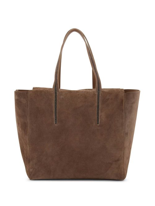Monili-detail suede tote bag - Brown
