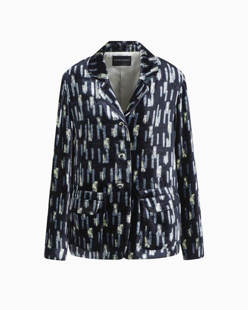 Printed velvet single-breasted blazer