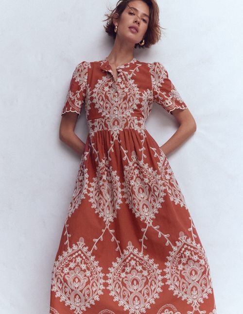 Women's Ivy Cotton Midi Dress in Red | Size 0