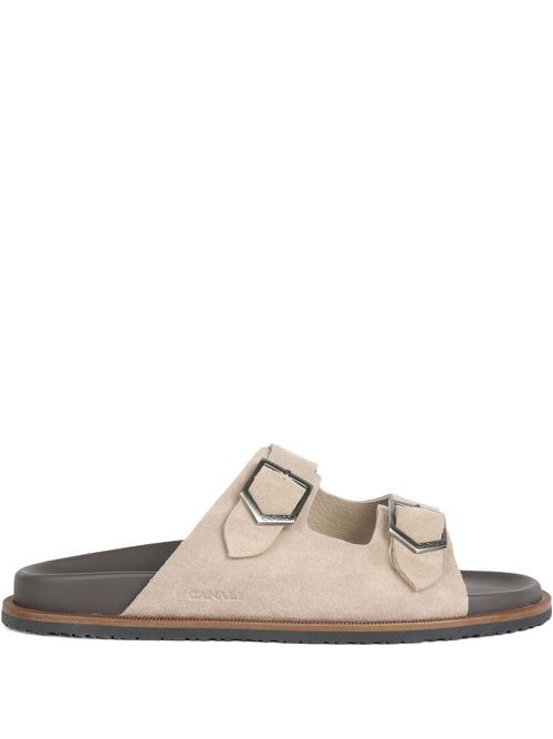 Double-buckle suede sandals - Neutrals