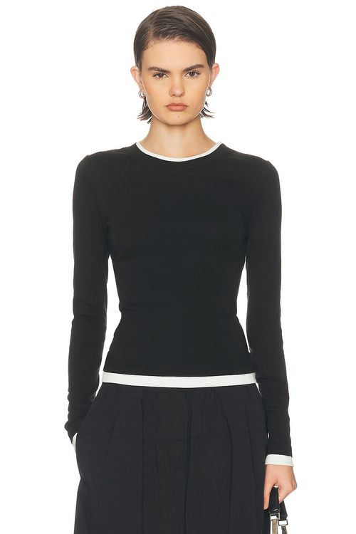 St. Agni Organic Cotton Layered Long Sleeve Top in Jet Black - Black. S also in