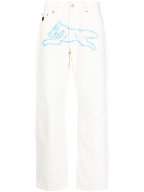 Graphic-print straight-leg jeans - White