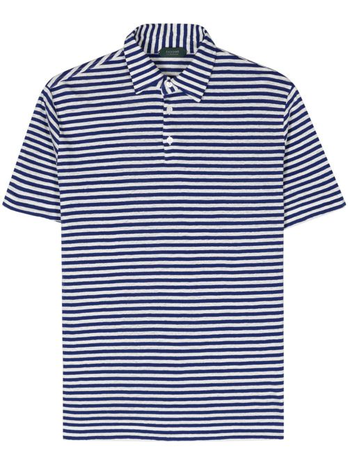 Striped linen-blend polo shirt - Blue