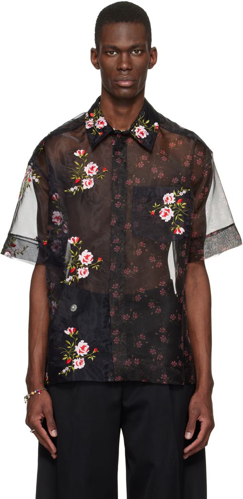 Black Sheer Patchwork Boxy Shirt