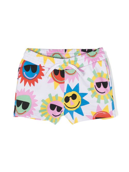 Sun-print cotton track shorts - White