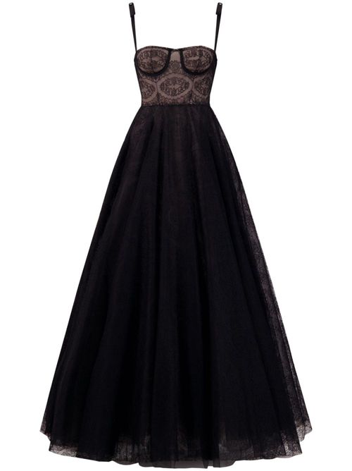 Flared Chantilly-lace gown - Black