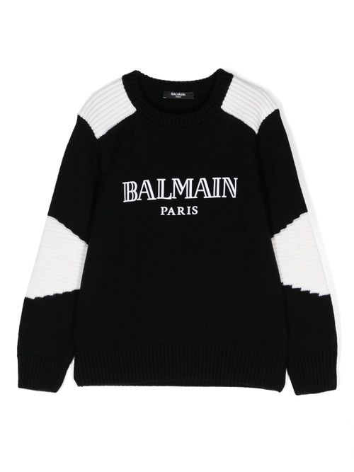 Flocked-logo cotton jumper - Black