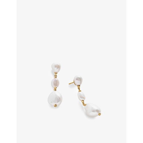 Womens Yellow Gold Nura Triple Pearl 18ct Gold-plated Vermeil Sterling-silver Drop Earrings 
