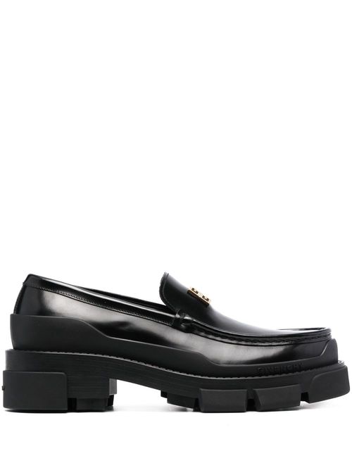 Logo-plaque leather loafers - Black