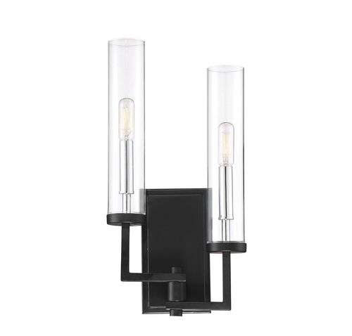 Savoy House Folsom 2-Light Wall Sconce in Matte Black with Polished Chrome Accent