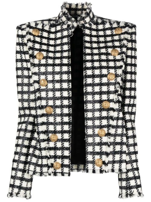 Virgin wool-blend checked jacket - Black