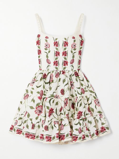 Granadilla Tiered Floral-print Linen Mini Dress - Cream