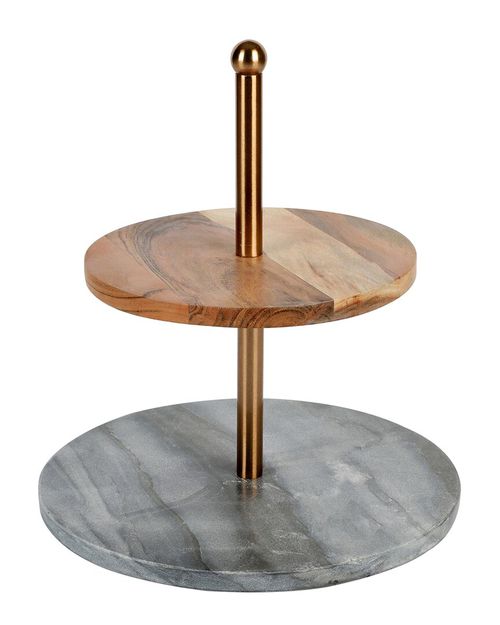 Grey Marble & Acacia Wood 2-Tier Server