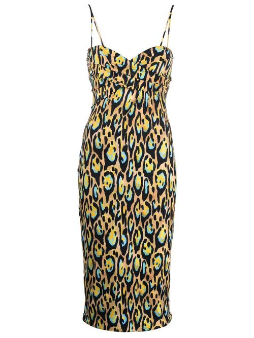 Leopard print sleeveless midi dress - Neutrals
